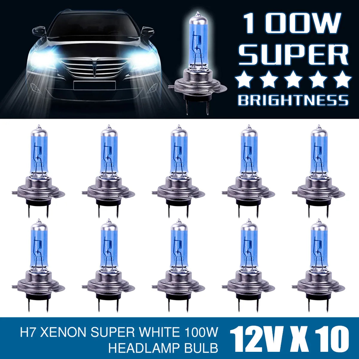 2/10Pcs H7 100W 12V Car Fog Light Halogen Bulbs Super Bright Car Headlight Bulbs Auto Parking Lamp Led Bulbs Car Accessories