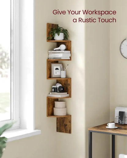 Corner Shelf Wall Mount, 5-Tier Floating Corner Bookshelf, Plant Shelf for Bedroom, Living Room, Bathroom, Home Office