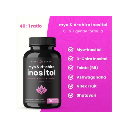 Inositol 2000 mg Supplement, Ovarian & PCOS, Supports Female Fertility & Hormonal Balance, 120 Veggie Capsules