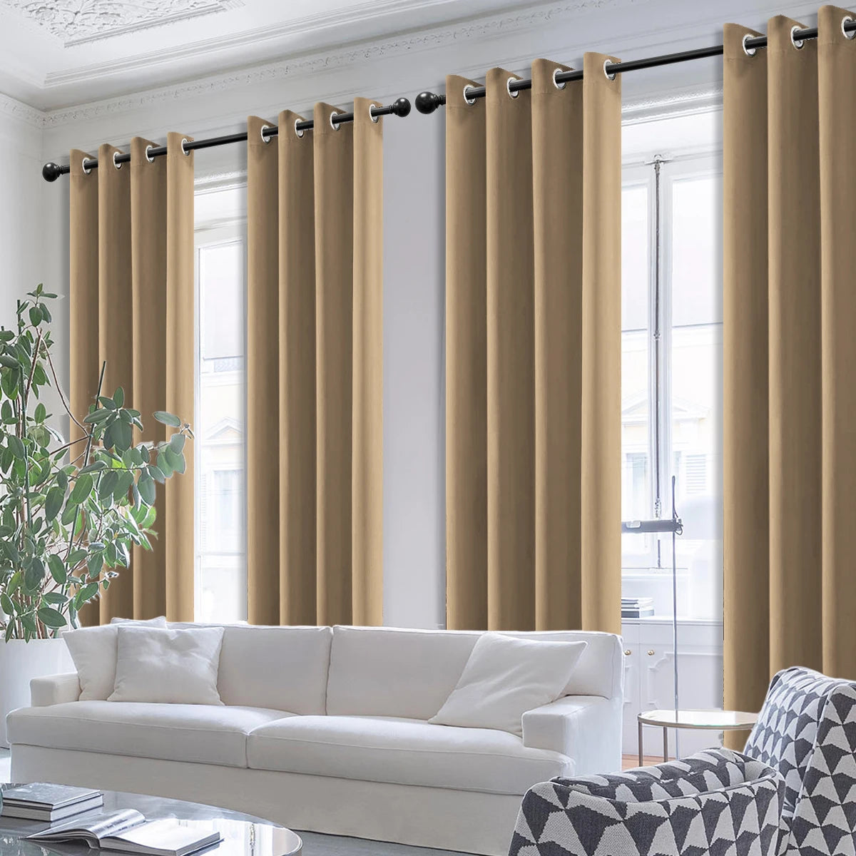 4PCS Blackout Curtains, Heat-Insulated Grommet Curtains For Bedroom Darkening, Noise Reduction Curtains For Living Room