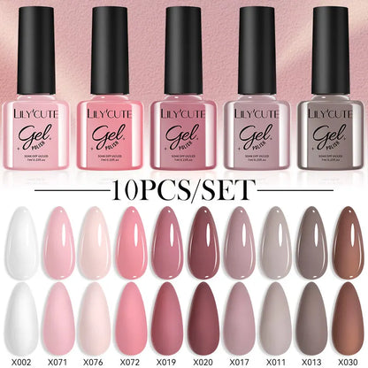 LILYCUTE 10PCS/Set Набір гель-лаків для нігтів Рожевий фіолетовий гель для нігтів Напівперманентний УФ світлодіодний лак Nail Art Design Soak Off Набір гелів для нігтів