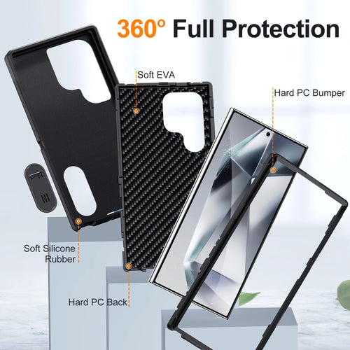 For Samsung Galaxy S24 Ultra/S24 Plus/S24 5G 3-Layers Heavy Duty Shockproof Rugged Protective Kickstand Phone Cover Black Case