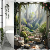 Romantic Pink Flower Shower Curtain - Water-Repellent & Durable Polyester, Lush Woven Weave Design, Complete with Hooks,