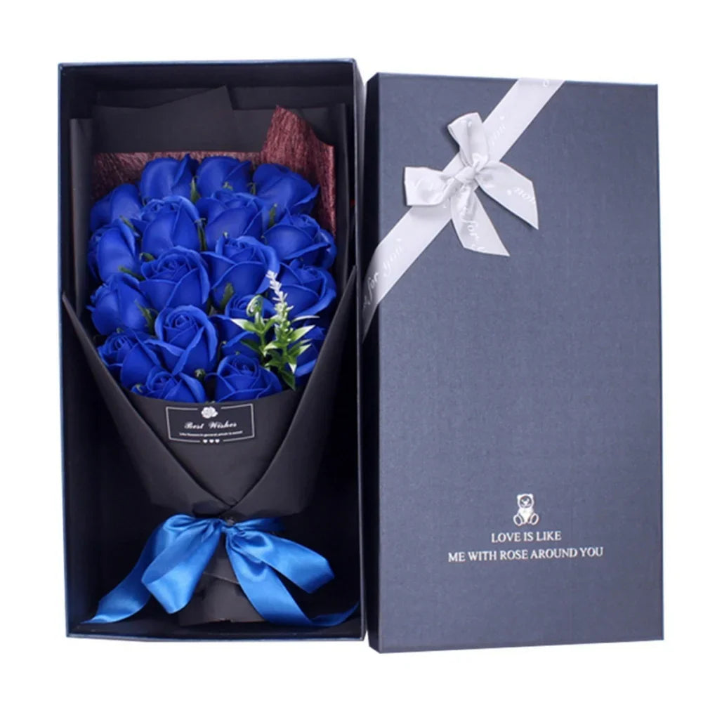 Soap Flower Bouquet with Gift Box Beautiful Flora Scented Bath Soap Flower in Case for Anniversary Valentine's Day Mother Day