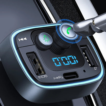Bluetooth Car Adapter  AUX Wireless FM Radio Transmitter, Handsfree Calling MP3 Music Player, QC3.0 & Type-C PD USB Car Charger