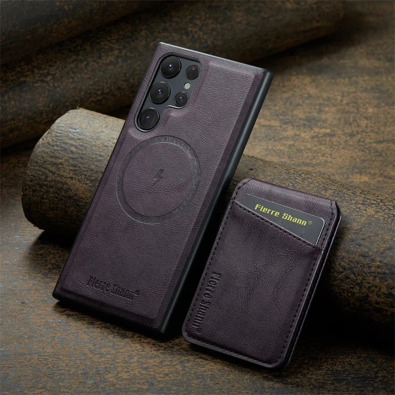2 In 1 Magsafe Magnetic Leather Flip Phone Case for Samsung S24 S23 S22 Ultra Plus FE Wallet Cover Cards Holder Pocket Cover