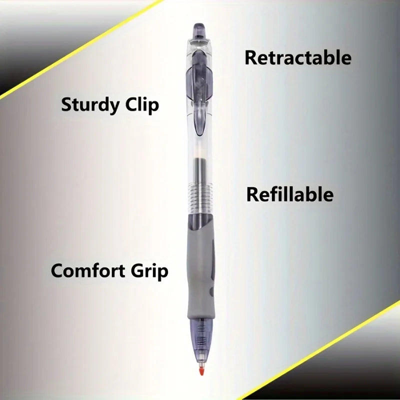 12PCS Retractable Gel Ink Roller Ball Pens - Smooth Writing, Quick-Drying, Water-Resistant, Exam-Specific for School, Office Use