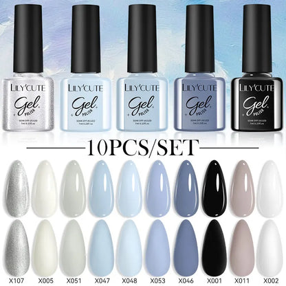 LILYCUTE 10PCS/Set Набір гель-лаків для нігтів Рожевий фіолетовий гель для нігтів Напівперманентний УФ світлодіодний лак Nail Art Design Soak Off Набір гелів для нігтів