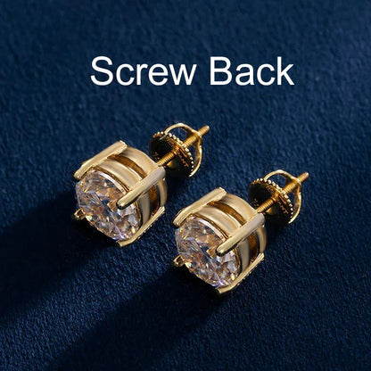 CUC 3-14MM AAAA Zircon Stud Earrings Screw/Push Back For Women Men Fashion Trend Wedding Jewelry Party Love Gift