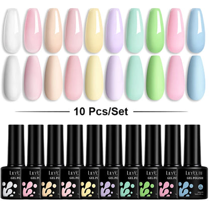 LILYCUTE 10PCS/Set Набір гель-лаків для нігтів Рожевий фіолетовий гель для нігтів Напівперманентний УФ світлодіодний лак Nail Art Design Soak Off Набір гелів для нігтів