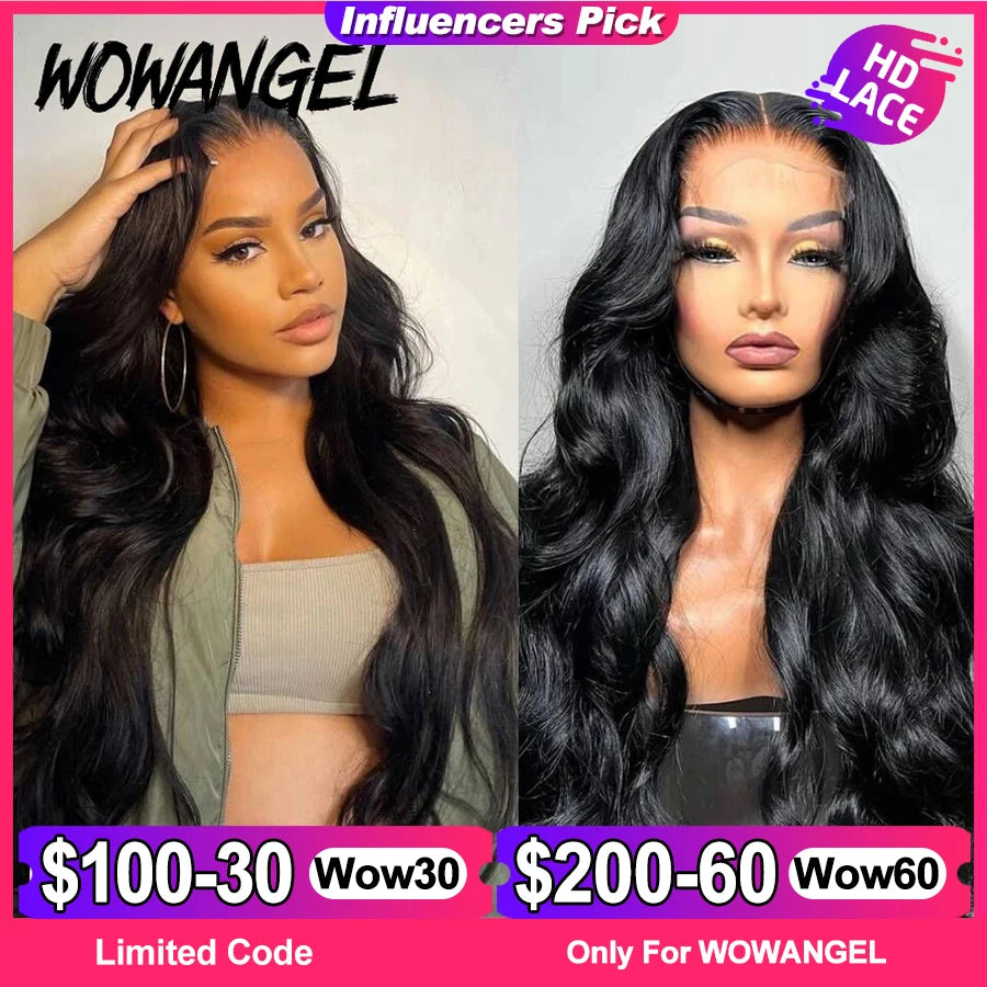 Wow Angel Glueless 250% Real HD Lace Closure Wigs 5X5 HD Closure Wig Wear & Go Body Wave Pre Plucked Human Hair Wigs For Women