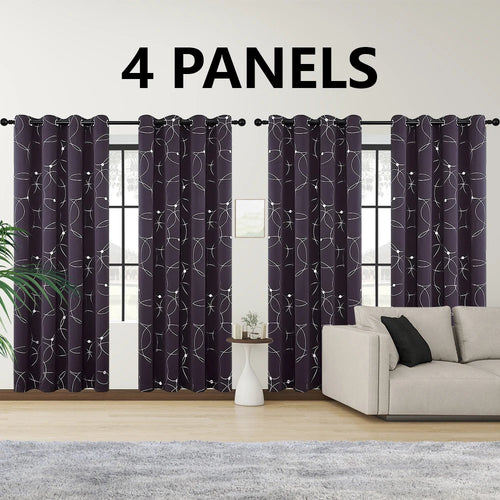4PCSBlackout Curtains Grommet Thermal Insulated Room Darkening  With Circle And Dots Foil Printed For Bedroom