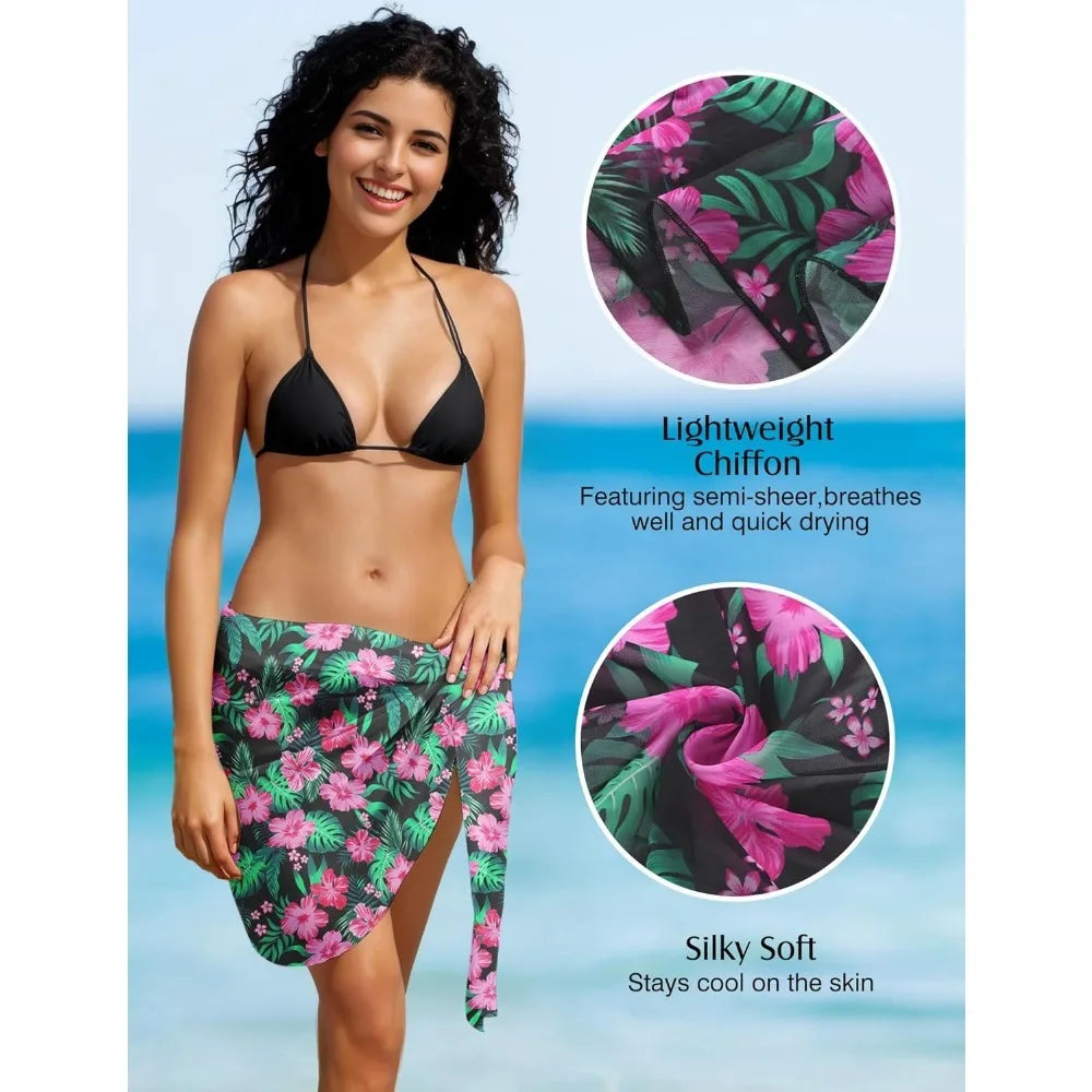 Sarong Wraps for Women, Beach Cover Ups for Women, Chiffon Sarong Swimsuit Coverup for Pool, Summer Wear