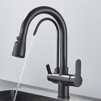 Quyanre Matte Black Filtered Crane For Kitchen Pull Out Spray 360 Rotation Water Filter Tap Three Ways Sink Mixer Kitchen Faucet EzBuyCo