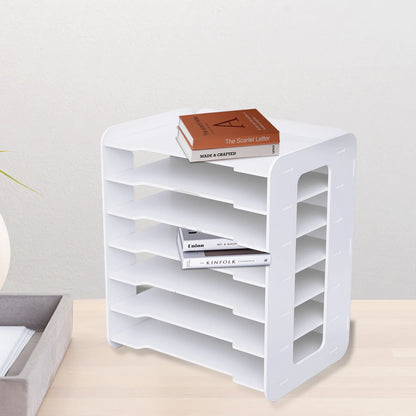 7 Tier White Wooden Office Desk Desktop Organizers and Accessories Letter Tray Paper Sorter Holder File Rack Shelf Lite