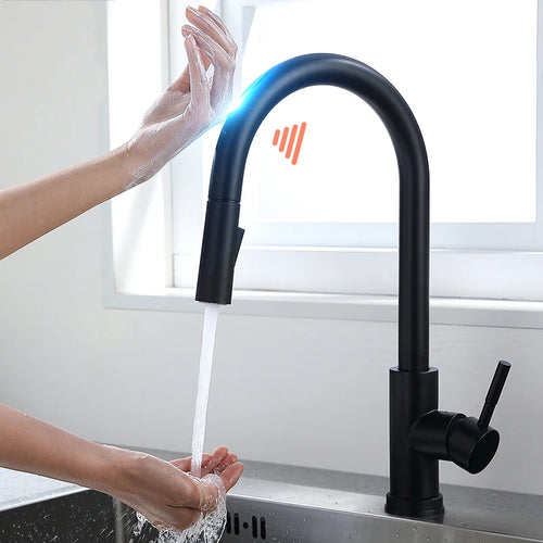 Sensor Kitchen Faucets Black Gold Smart Touch Inductive Sensitive Faucet Mixer Tap Single Handle Dual Outlet Water Modes 1005J