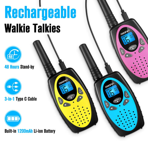 AWANFI Walkie Talkies Rechargeable 3 Pack for Kids Adults, 2 Way Radios with 1200 mAh Li-ion Battery, 22 Channels for Outdoor EzBuyCo