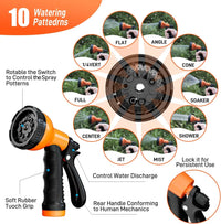 Garden Hose Stainless Steel Water Hose with 10 Functions Adjustable Spray Nozzle Heavy-Duty Metal Garden Hose for Yard Lawn