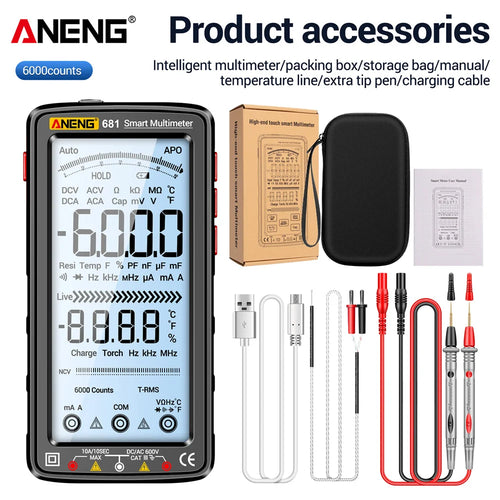 ANENG 681 Rechargable Digital Professional Multimeter Non-contact Voltage Tester AC/DC Voltage Meter LCD Screen Current Tester