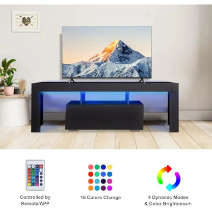 LED TV Stand with Large Storage Drawer for 32 40 50 55 Inch TVs, Modern Media Console TV Console Table with LED Lights Entertai