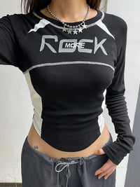 Women s Crew Neck Tops Fashion Letter Print Long Sleeve  Fit T-Shirt Casual Blouse Streetwear