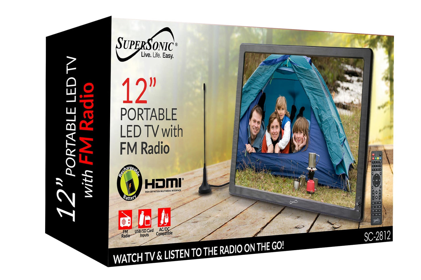 Supersonic 12" Portable Digital LED TV with USB & SD Inputs, 12 Volt AC/DC Compatible for RVs (12-inch) (SC-2812)