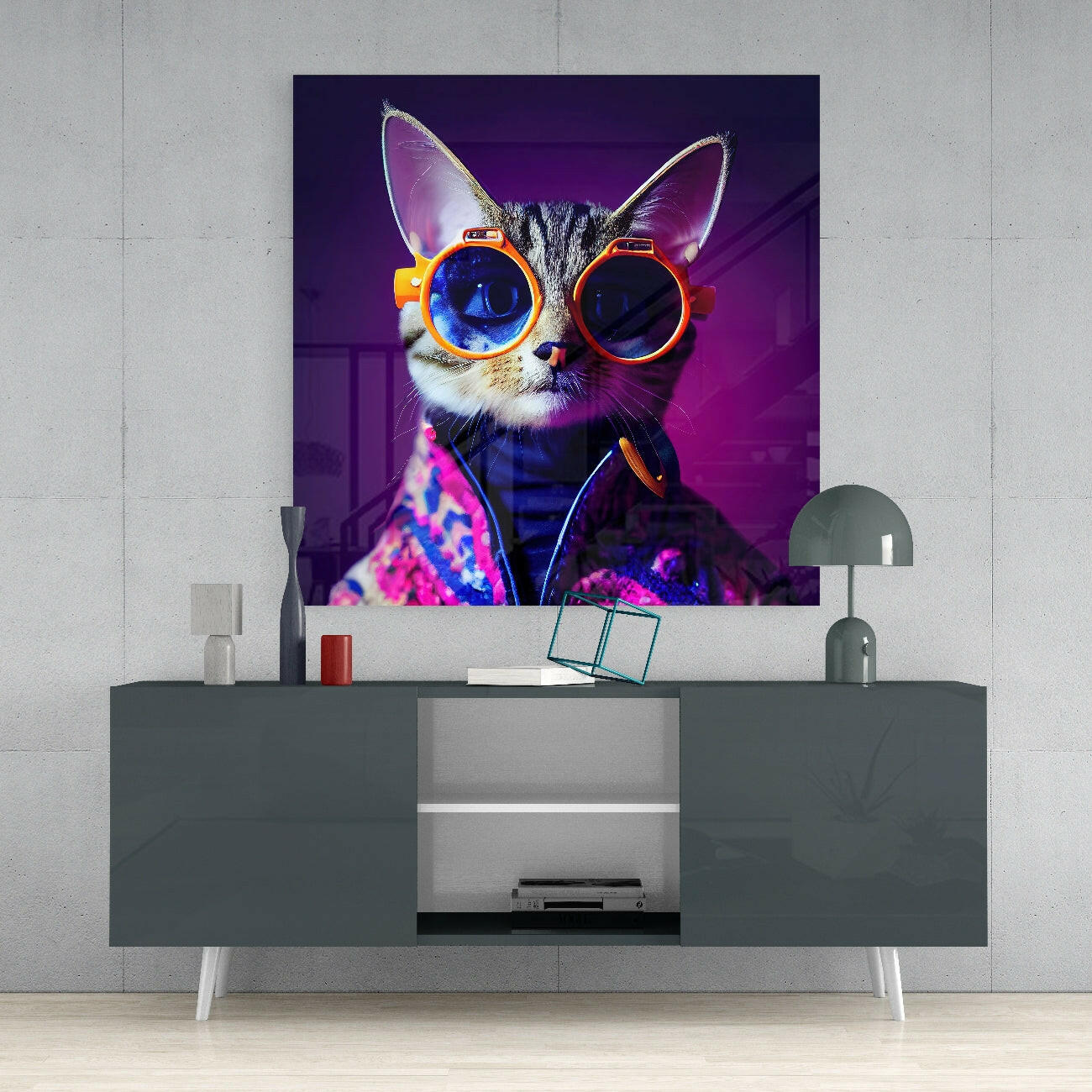 Insigneart USA Curious Cat Glass Wall Art || Designers Collection