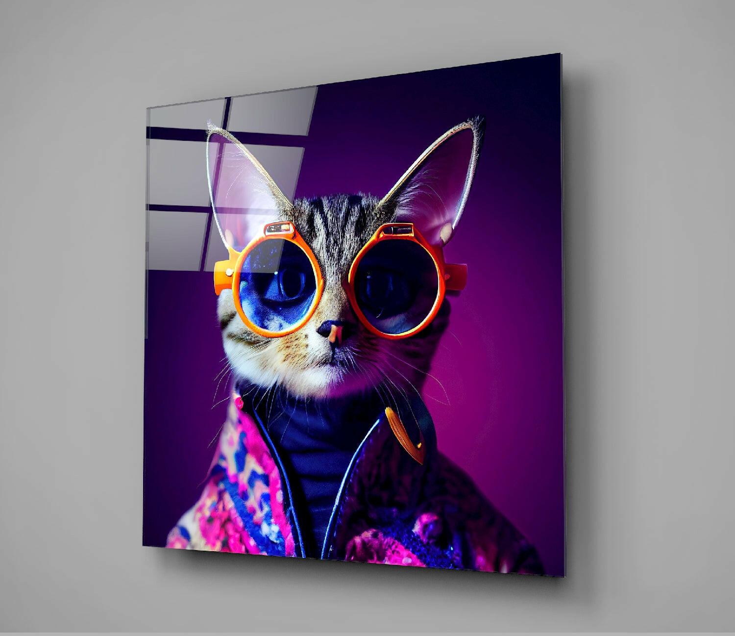 Insigneart USA Curious Cat Glass Wall Art || Designers Collection