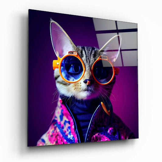 Insigneart USA Curious Cat Glass Wall Art || Designers Collection