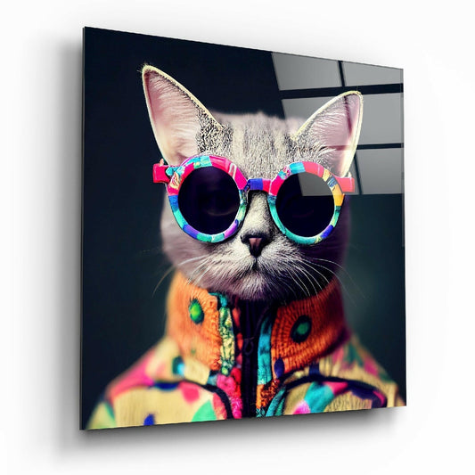 Insigneart USA The Coolest Cat Glass Wall Art || Designer Collection