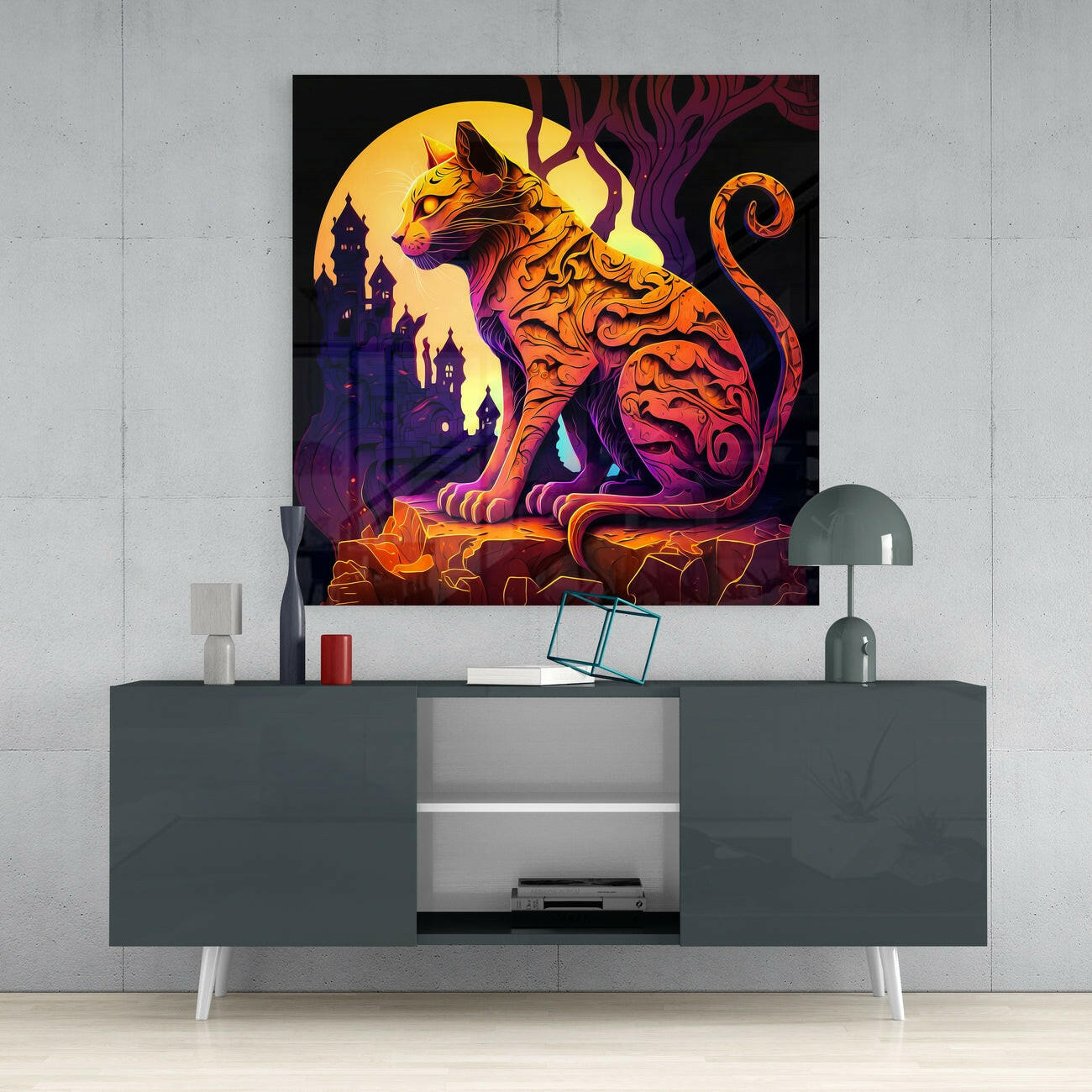 Insigneart USA Ancient Cat Glass Wall Art || Designers Collection