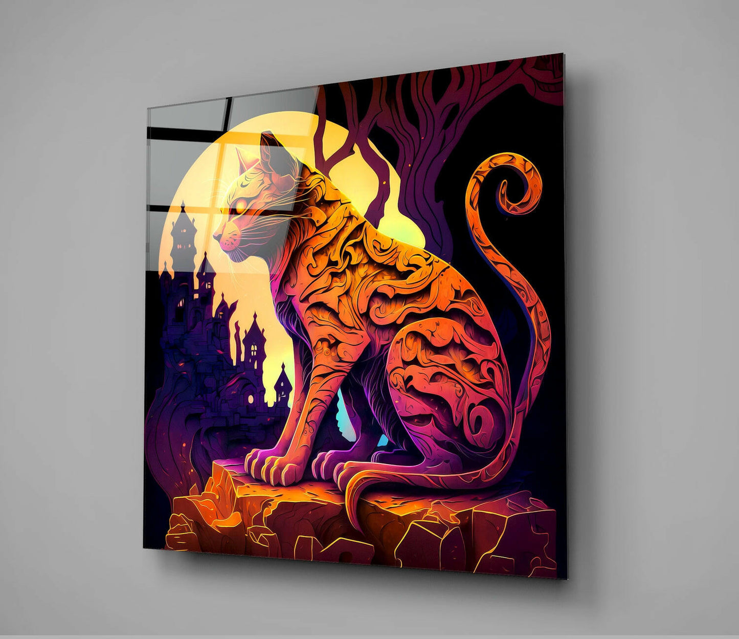 Insigneart USA Ancient Cat Glass Wall Art || Designers Collection