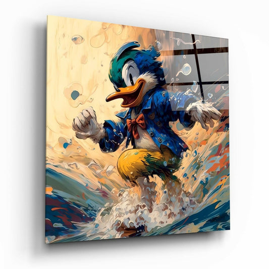 Insigneart USA Surfing Duck Glass Wall Art || Designer Collection