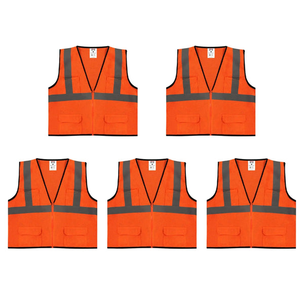 Safety Main 05EAMO Economy Vest, Class 2, All Mesh, Hi-Vis Orange, Pack of 5