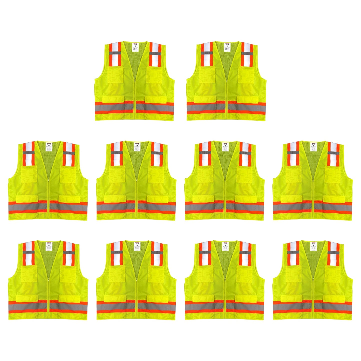 Safety Main 05TTSYZ Surveyor Vest, Class 2, Solid Front, Mesh Back, Hi-Vis Yellow, Pack of 10
