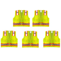 Safety Main 05TTSYZ Surveyor Vest, Class 2, Solid Front, Mesh Back, Hi-Vis Yellow, Pack of 5