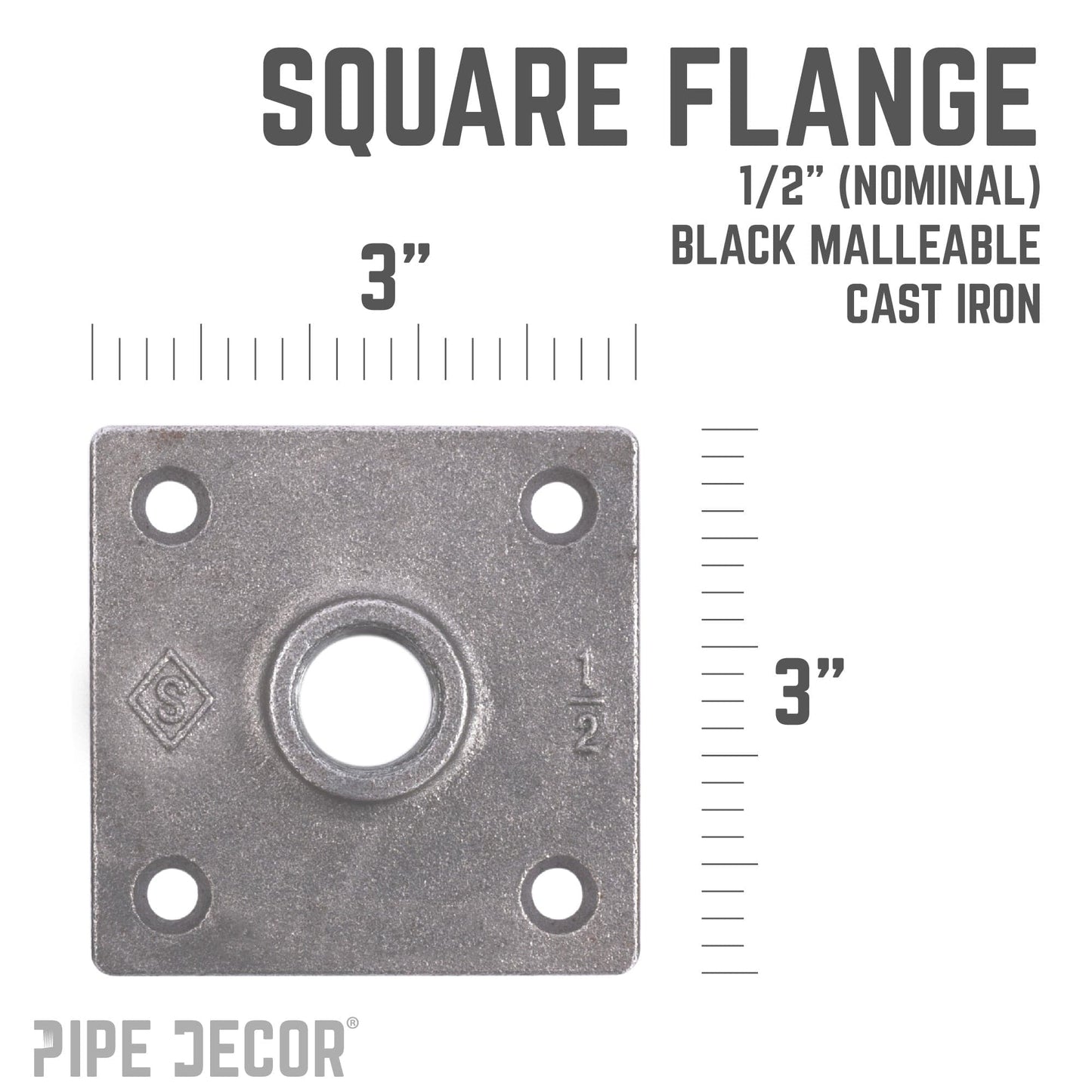 1/2 in. Black Square Floor Flange PIPE DECOR