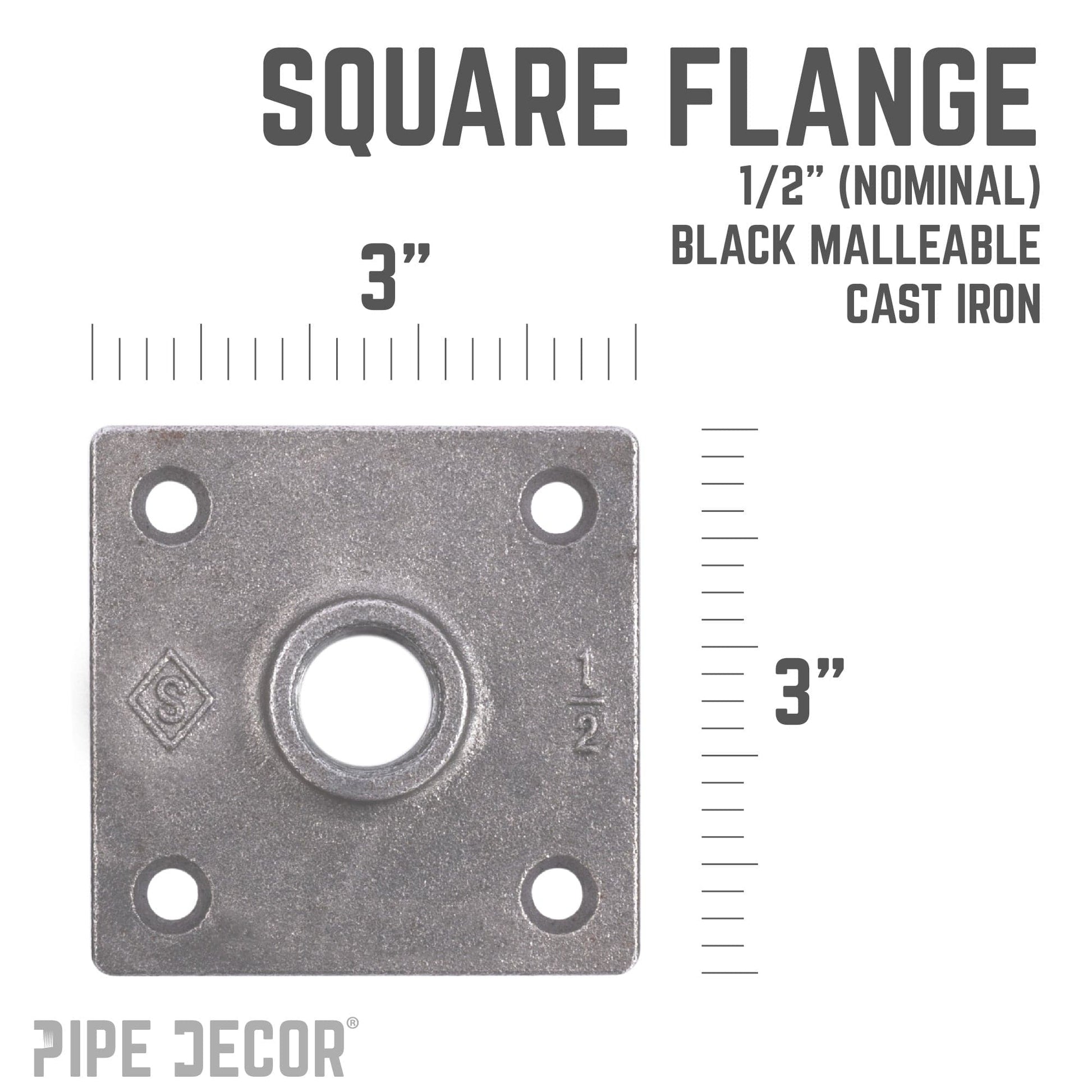 1/2 in. Black Square Floor Flange PIPE DECOR
