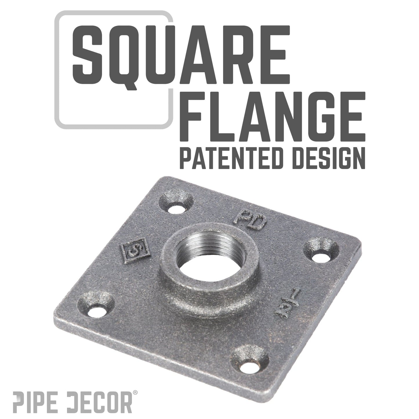 1/2 in. Black Square Floor Flange PIPE DECOR