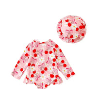 Baby Girls  Swimsuit with Sun Hat Set Floral Print Ruffle Sleeve Zip Up Rash Guard Swimwear Beachwear for Toddler Girls