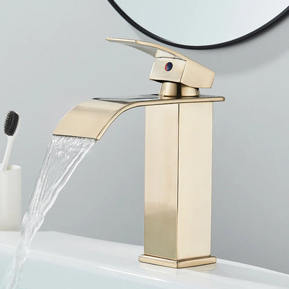 Quyanre Matte Black Waterfall Basin Faucet Single Handle Mixer Hot Cold Water Basin Crane Tap For Bathroom Wash Basin Mixer Tap