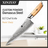 XINZUO 1-8pcs Kitchen Knife Set 73 Layers Custom Damascus Steel 15°±1 Per Side Steel Blade with Olive Wood Handle