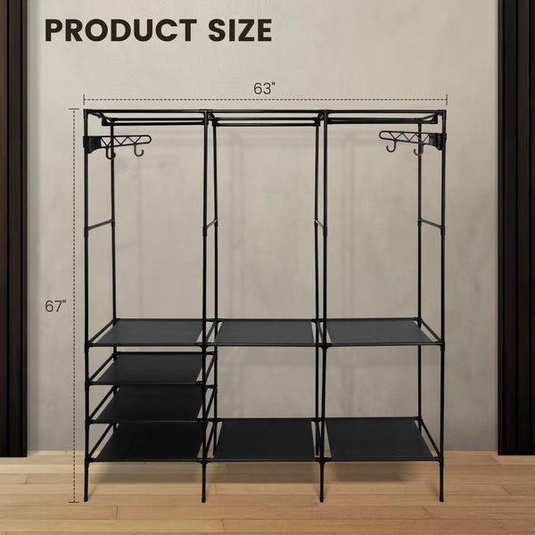 Metal Garment Rack Shoe Clothing Organizer Shelves Freestanding Multifunctional Clothes Wardrobe, Black