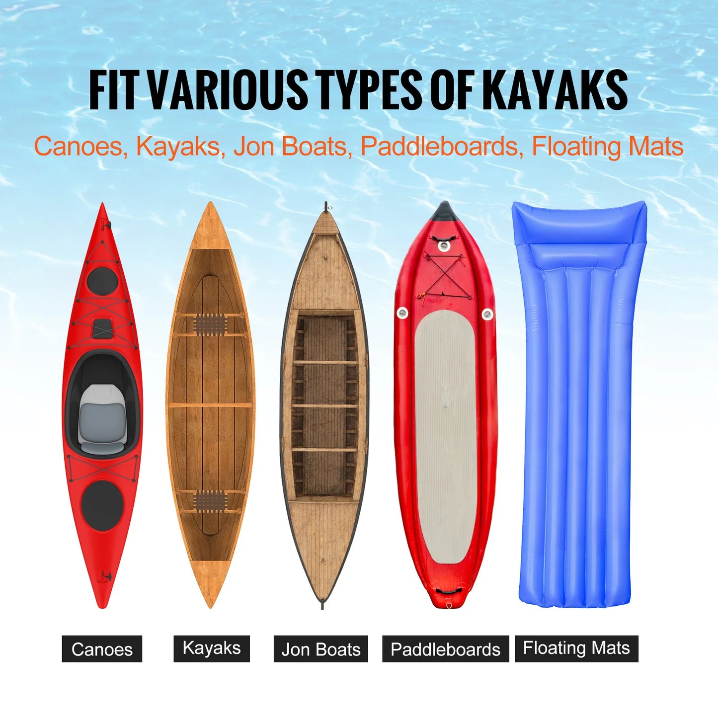 VEVOR Kayak Cart 250lbs Foldable Canoe Trolley Cart with 10'' Tires Support Foot for Paddleboards Float Mats Jon Boats
