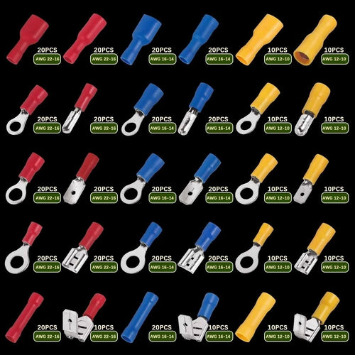 280PCS Insulated Cable Connector Electrical Wire Crimp Spade Butt Ring Fork Set Ring Lugs Rolled Terminals Assorted Kit