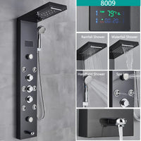 LED Light Bathroom Shower Faucet Set LED Rainfall Shower Panel System Bathtub Water Mixer Tap Massage SPA Temperature Screen