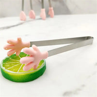 1/3pc Silicone Mini Tongs Stainless Steel Hand Shape Food Tongs Kitchen Barbecue Steak Frying Clip Barbecue Snack Ice Candy Clip