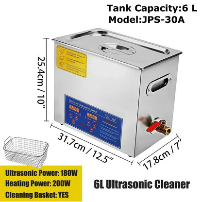 VEVOR Ultrasonic Cleaner 2L 3L 6L 10L 15L 22L 30L Digital Timer Stainless Steel Bath Jewelry Glasses Watch Cleaning Machine