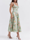 Women Summer Casual Midi Dress Floral Print Low-Cut Sleeveless Sling Sweet Dress Fashion Backless Temperament Dress