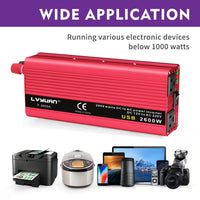 1500W/2000W/2600W Car Inverter DC12V AC110V Power Inversor Portable Outdoor Charger Adapter For Phone/Laptop/Camera US Socket